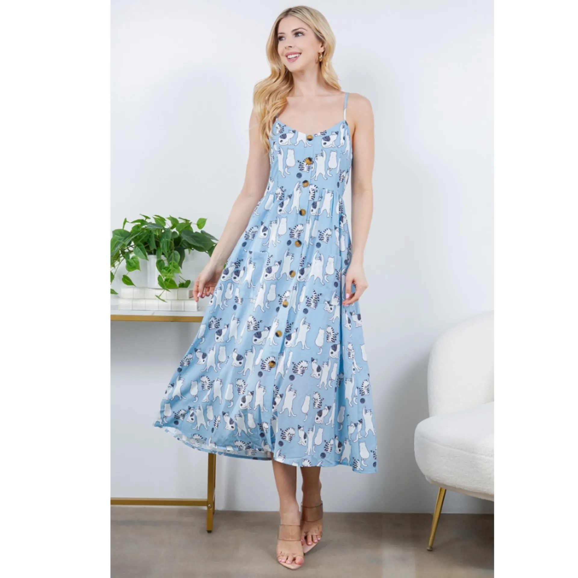 Cat Print Maxi Dress