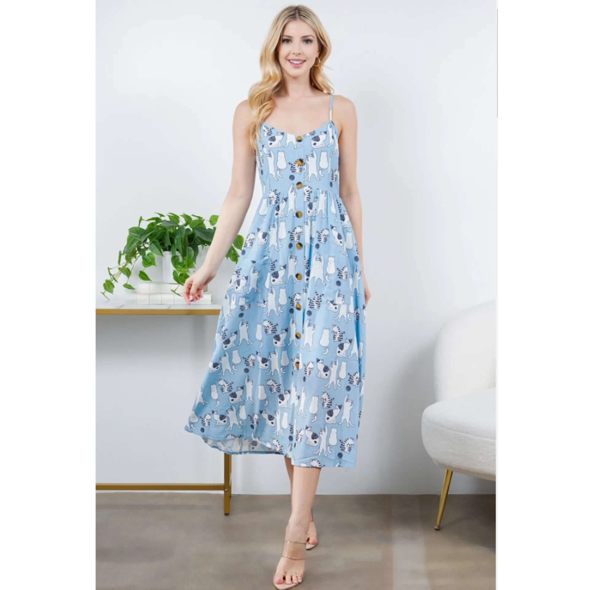Cat Print Maxi Dress