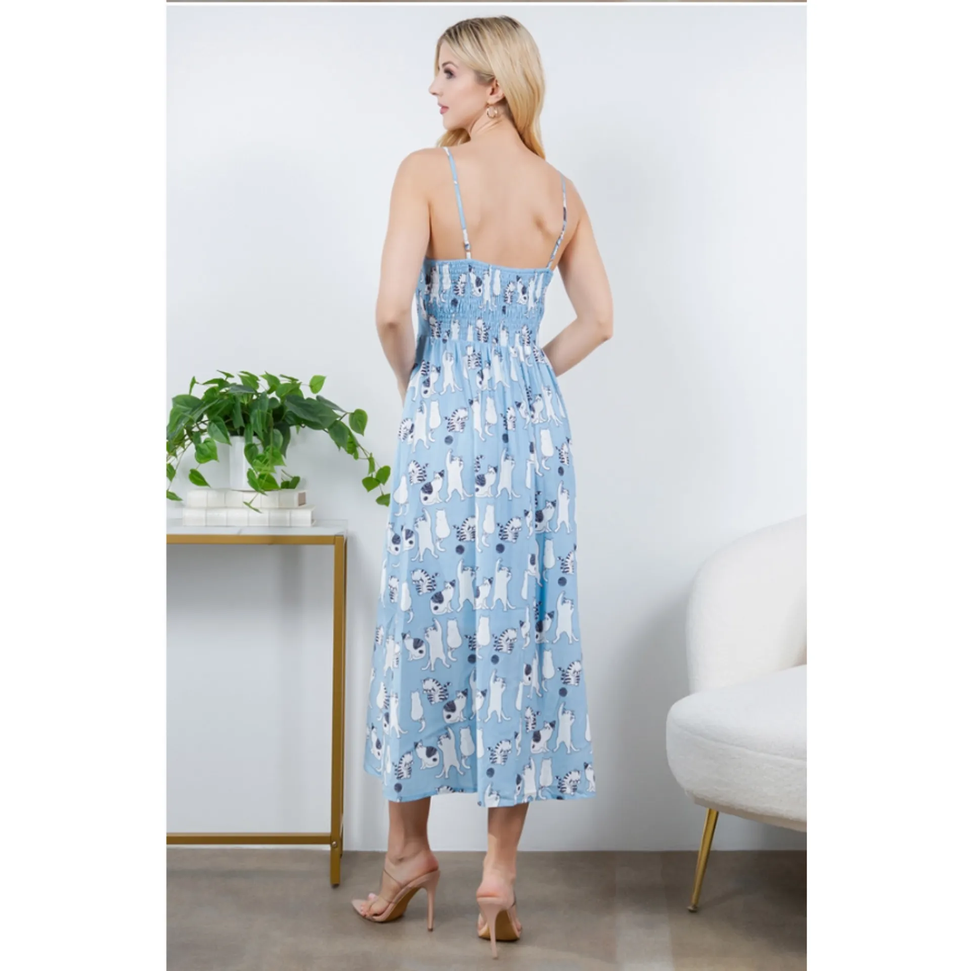Cat Print Maxi Dress