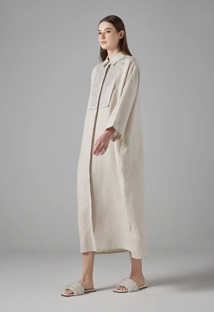 Choice Drop Shoulder Linen Shirt Dress Beige