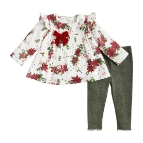 Classic Christmas Poinsettia Tunic & Legging Set | 3-6M 6-9M 9-12M 12-18M