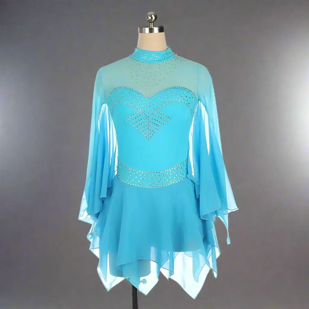Competition Skating Dress Soft & Flowy Long Sleeves Handkerchief Skirt BSU010405