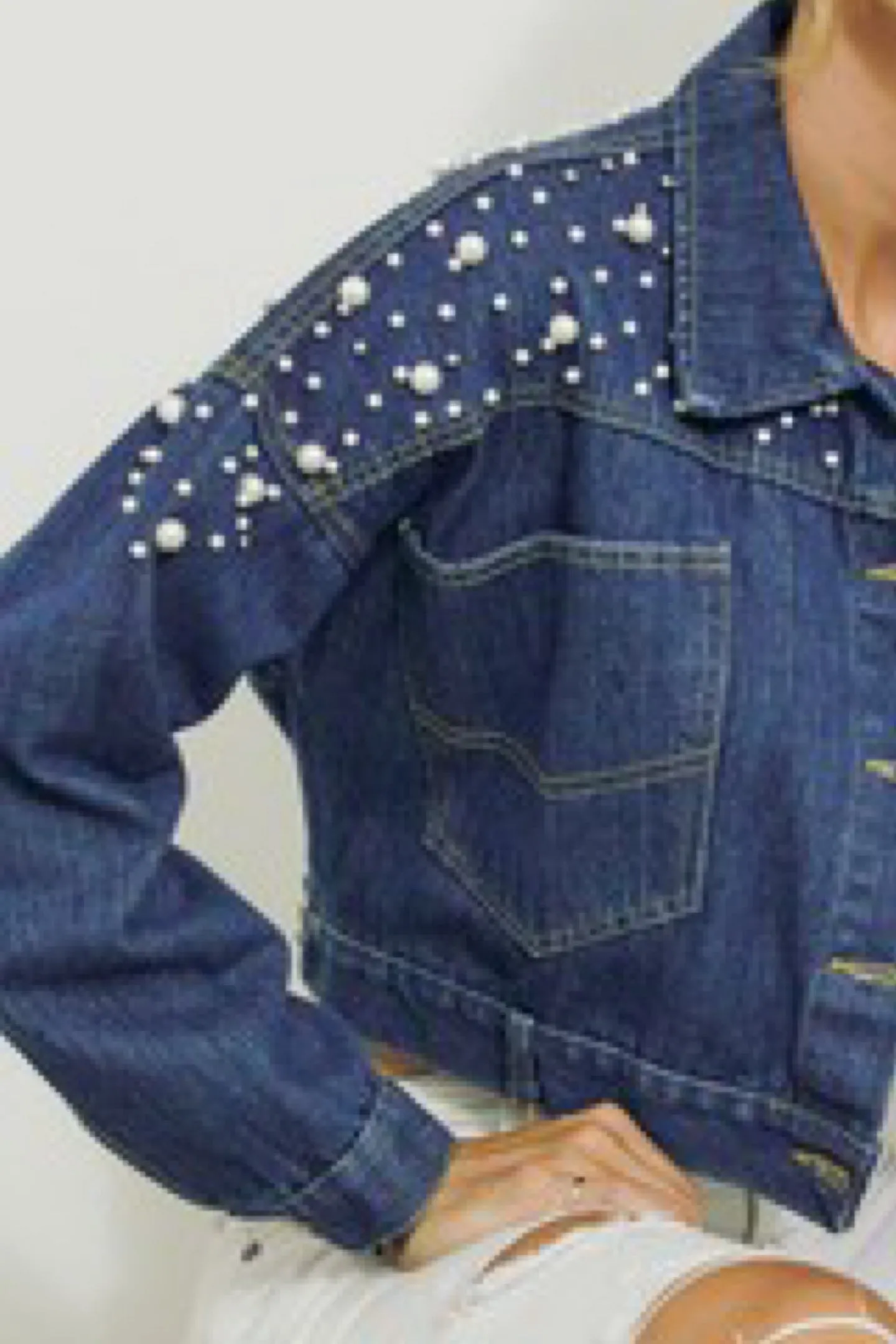 CROPPED JACKET WITH PEARLS