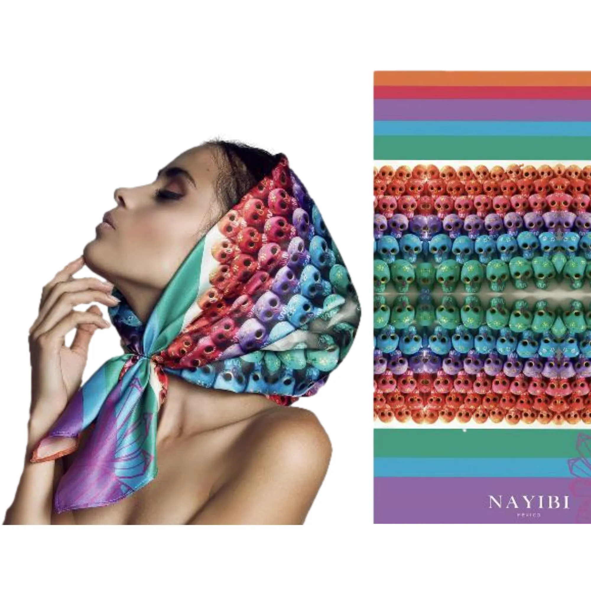 Dia de Los Muertos Mexican Fashion Silk Scarf - Nayibi Mexico Folklore Sugar Skulls Scarf
