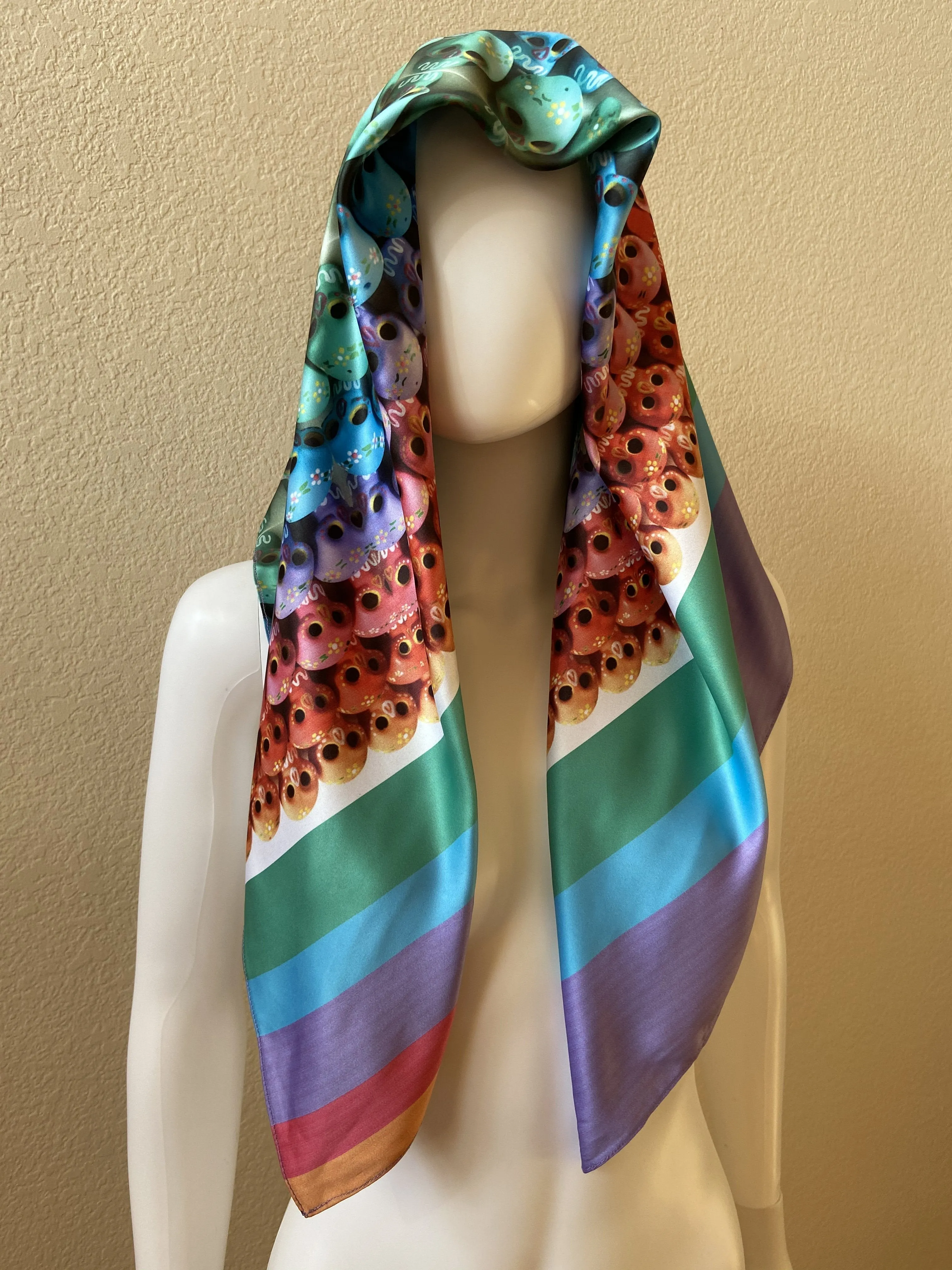 Dia de Los Muertos Mexican Fashion Silk Scarf - Nayibi Mexico Folklore Sugar Skulls Scarf