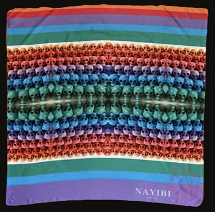 Dia de Los Muertos Mexican Fashion Silk Scarf - Nayibi Mexico Folklore Sugar Skulls Scarf