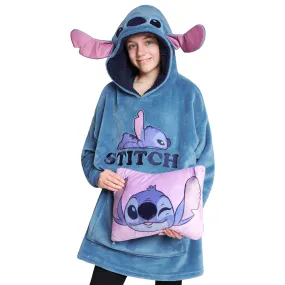 Disney Hoodie  for Kids -  2 in 1 Oversized Fleece Hoodie - Blue Stitch