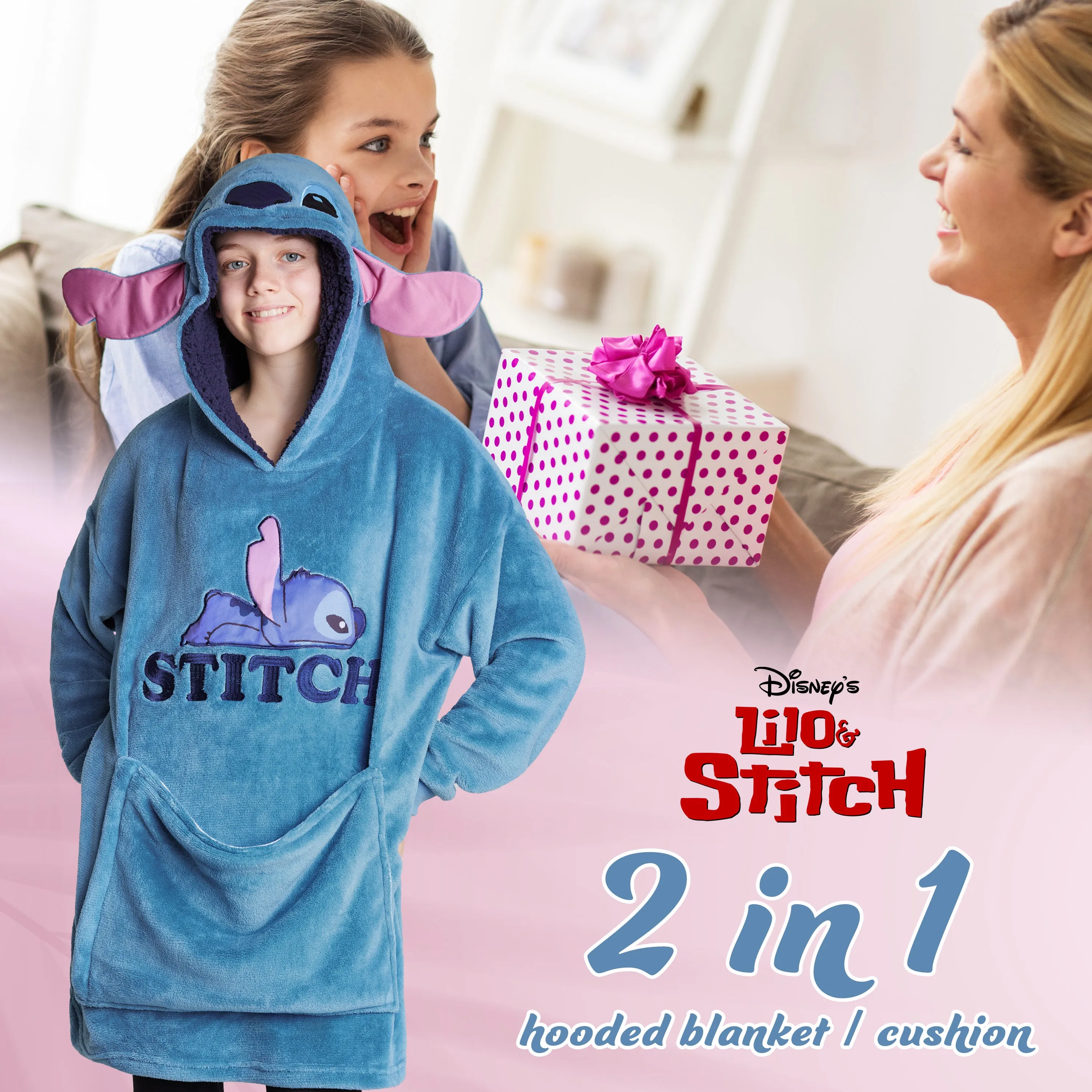 Disney Hoodie  for Kids -  2 in 1 Oversized Fleece Hoodie - Blue Stitch