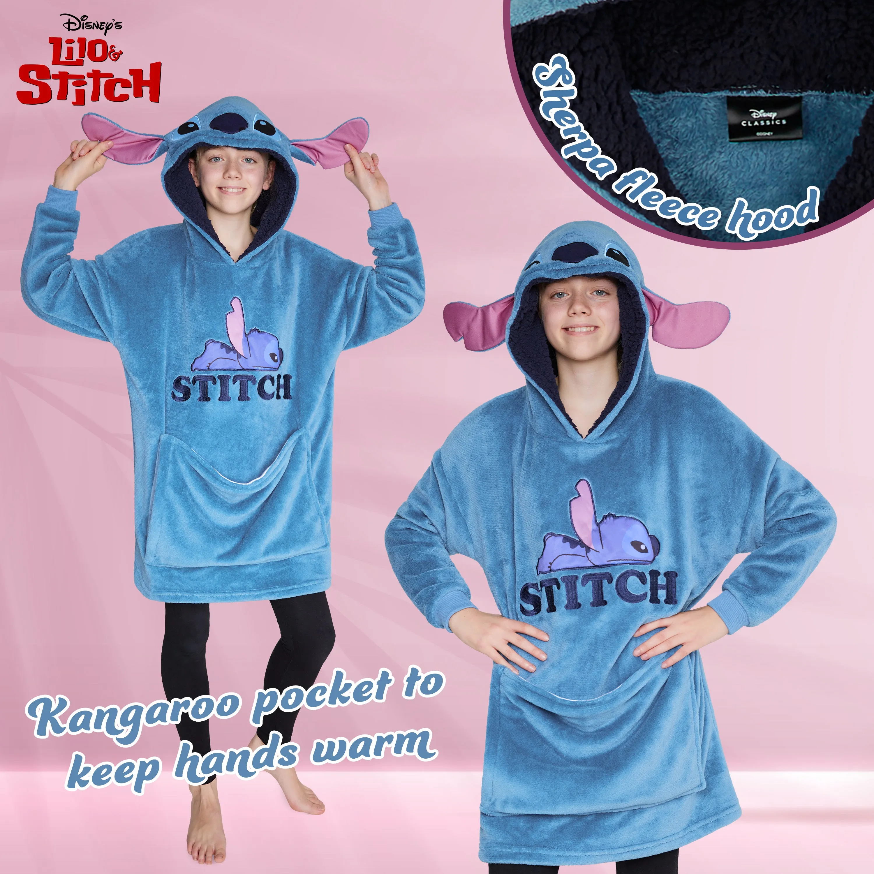 Disney Hoodie  for Kids -  2 in 1 Oversized Fleece Hoodie - Blue Stitch