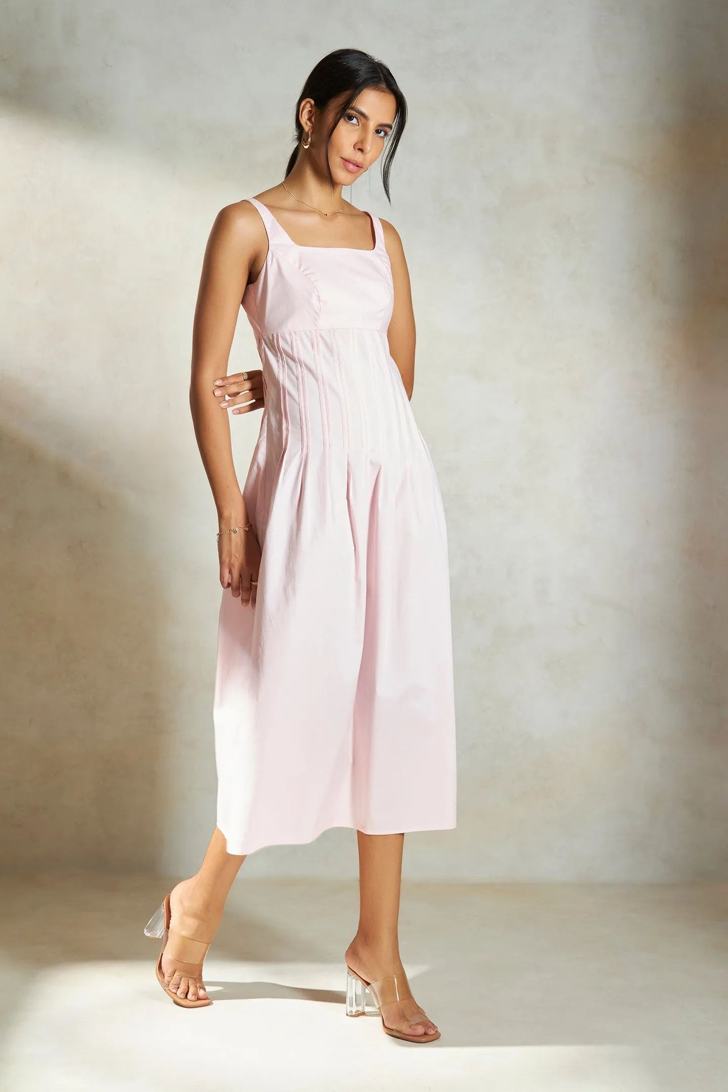 Elyse|Pintuck Cotton Midi Dress