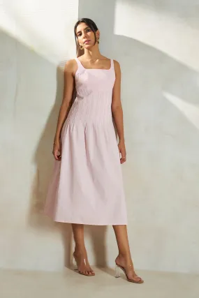 Elyse|Pintuck Cotton Midi Dress