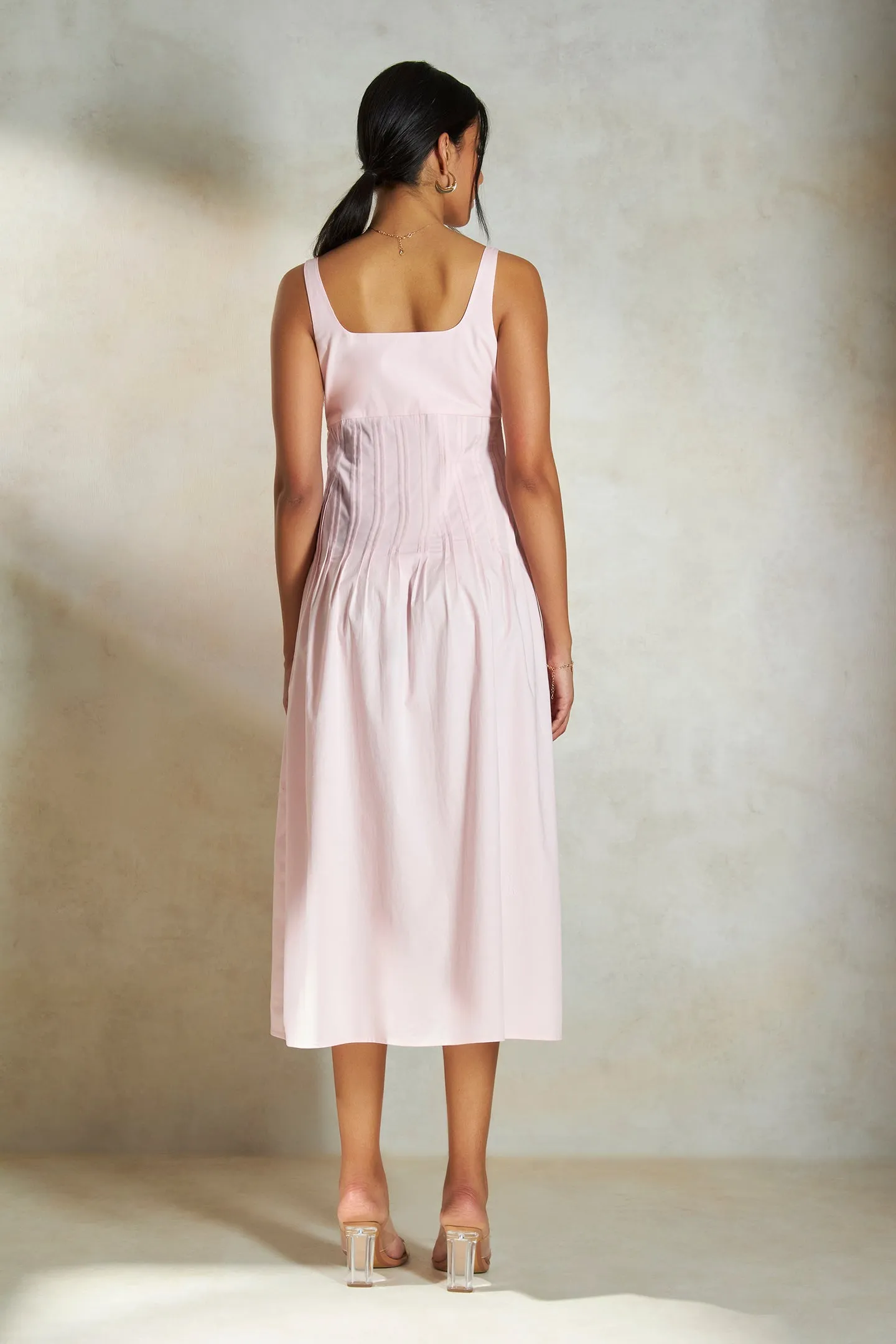 Elyse|Pintuck Cotton Midi Dress