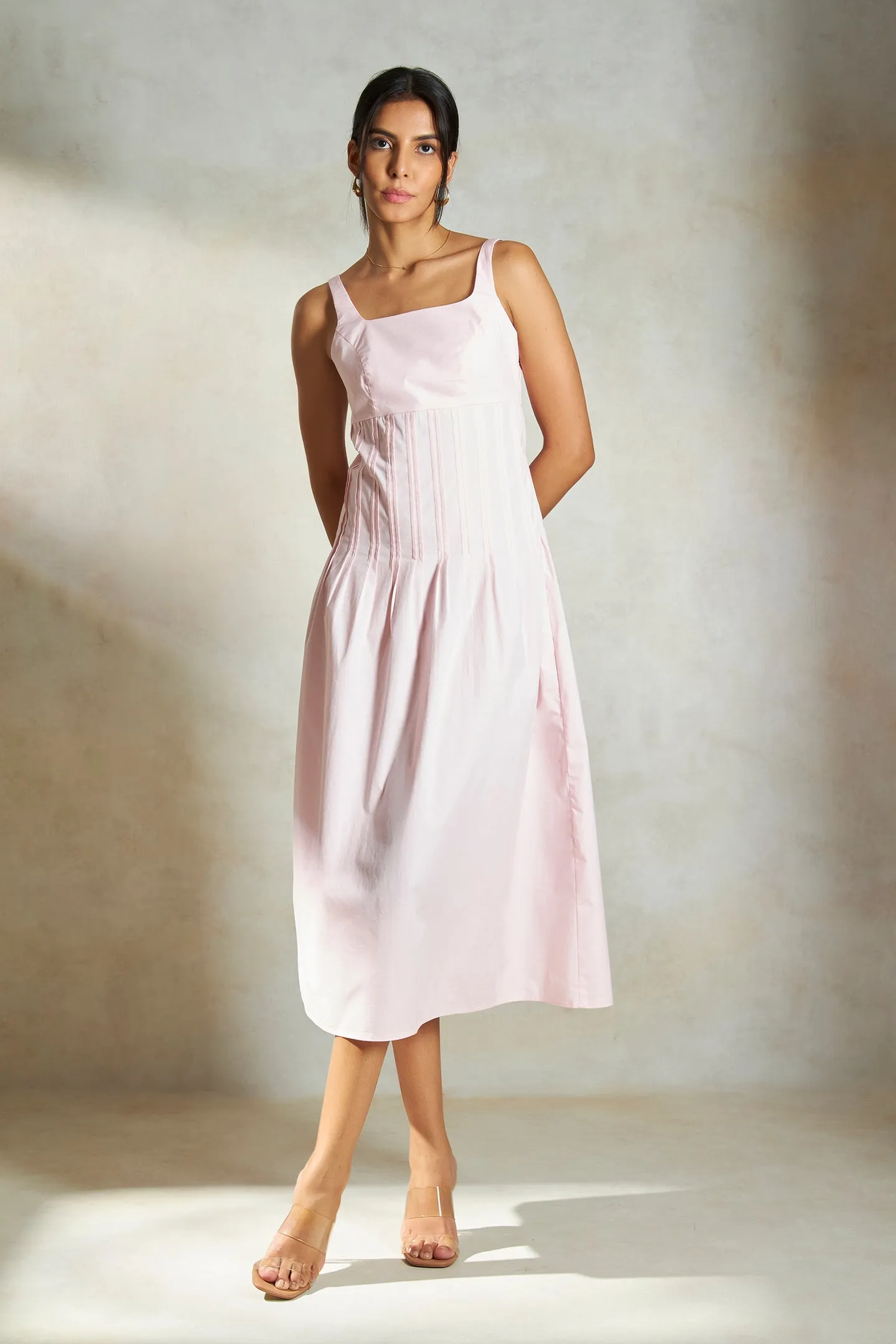Elyse|Pintuck Cotton Midi Dress