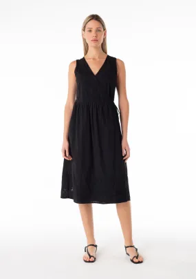 Embroidered Lace Trim Sleeveless Midi Wrap Dress