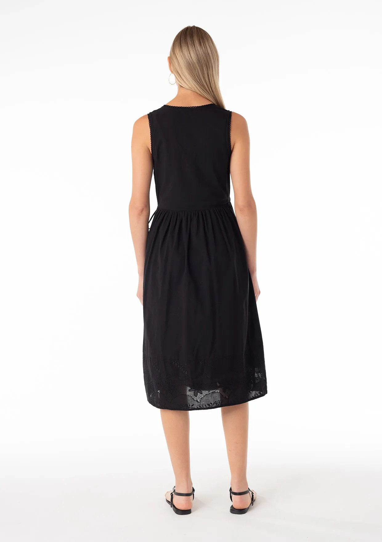 Embroidered Lace Trim Sleeveless Midi Wrap Dress
