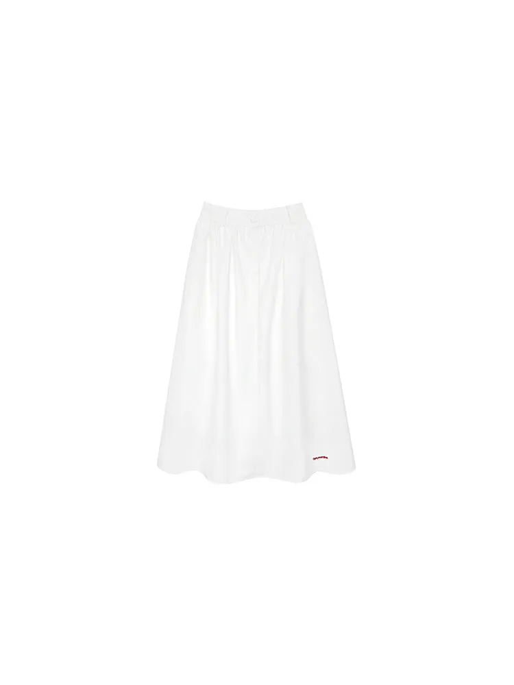 Embroidery Elastic-Waist Flare Simple Long-Skirt