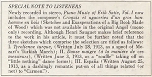 Erik Satie / Aldo Ciccolini - Piano Music Of Erik Satie, Vol. 1 (LP, Album) (NM or M-)