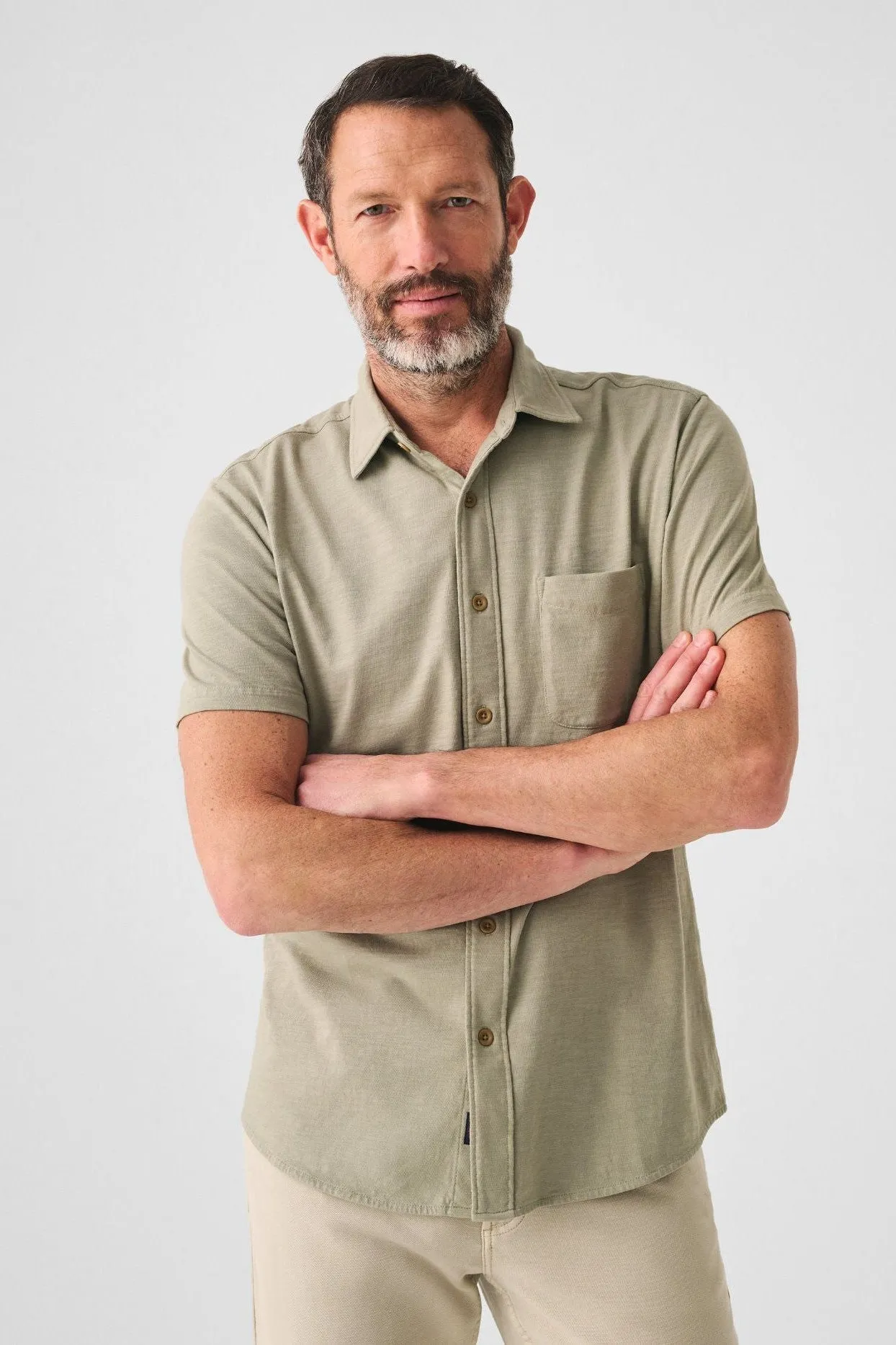 Faherty Short Sleeve Knit Seasons Shirt in Coastal Sage