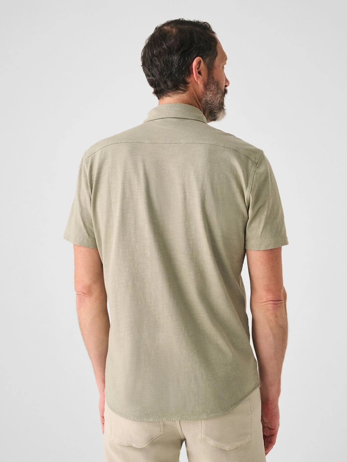 Faherty Short Sleeve Knit Seasons Shirt in Coastal Sage