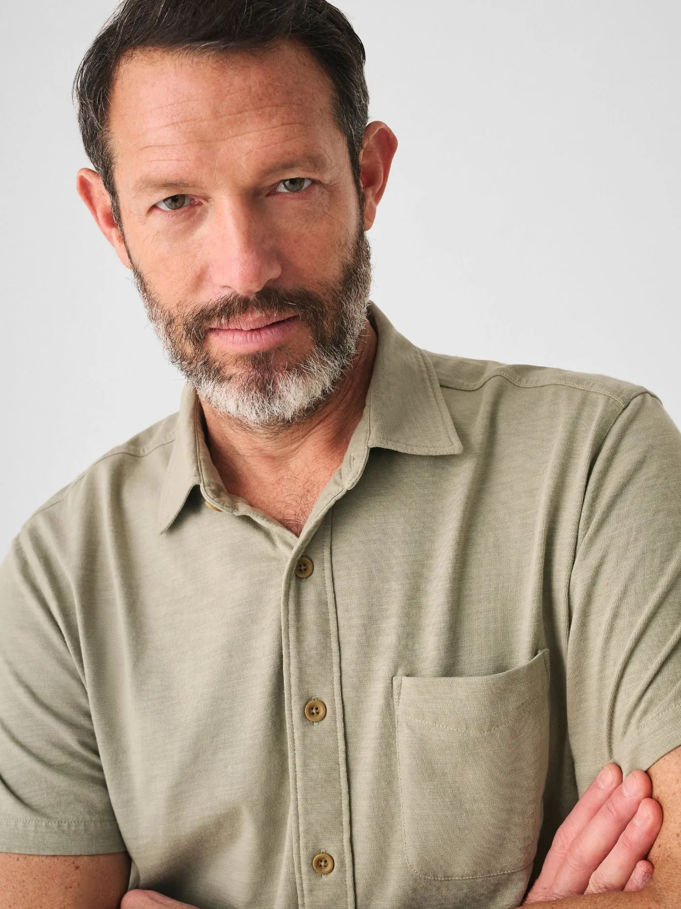 Faherty Short Sleeve Knit Seasons Shirt in Coastal Sage