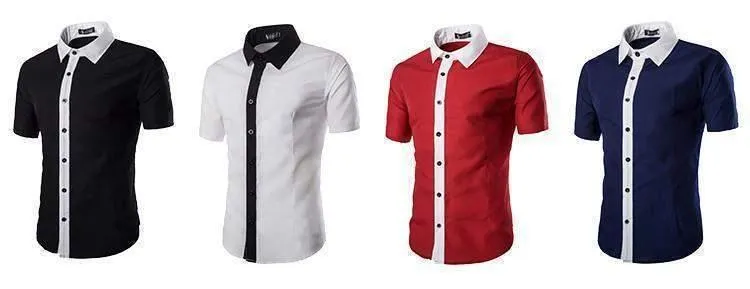 Fashion Mens Shirts, Patchwork, Short Sleeves Dress Shirt