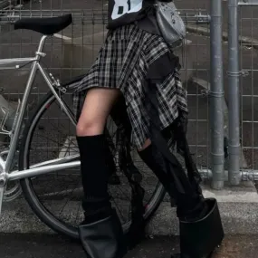 Fashion Y2k Skirts Women Casual Summer Jupe High Waist Tassel Korean Saia 2025 Faldas Mujer De Moda Irregular Plaid Mini Skirt