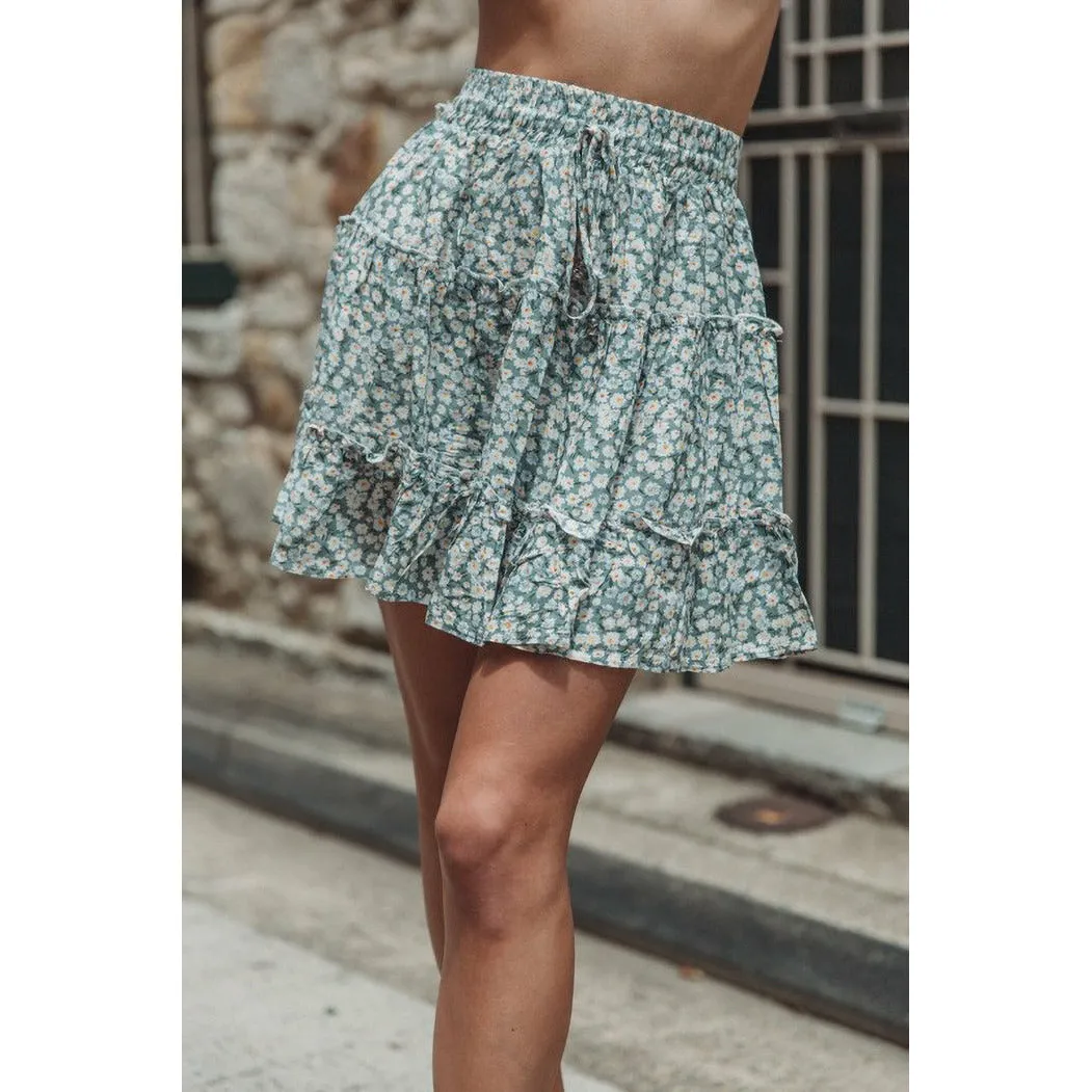 Floral Print Boho Mini Skirt
