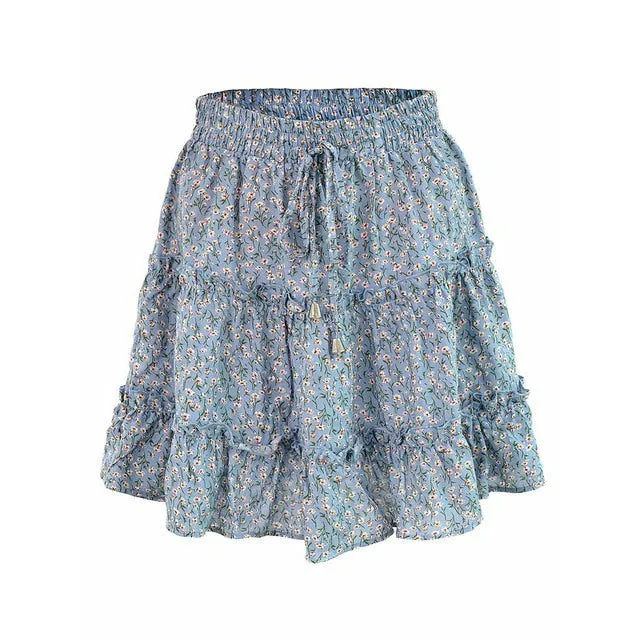 Floral Print Boho Mini Skirt