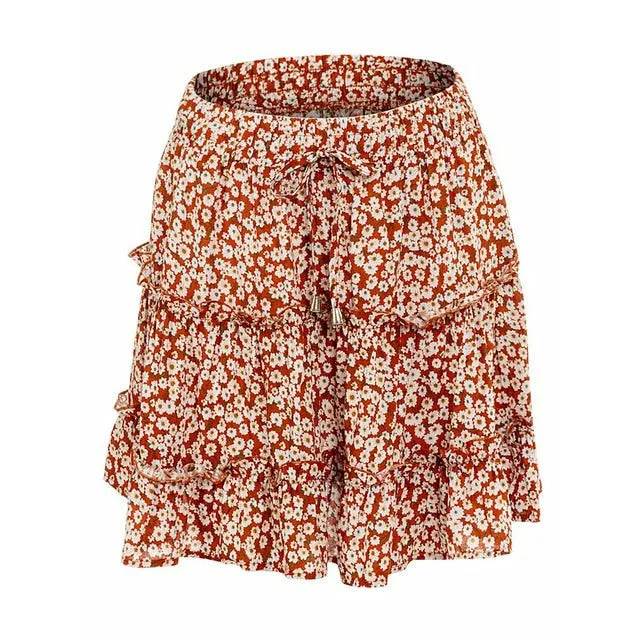 Floral Print Boho Mini Skirt