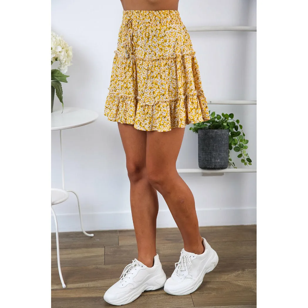 Floral Print Boho Mini Skirt