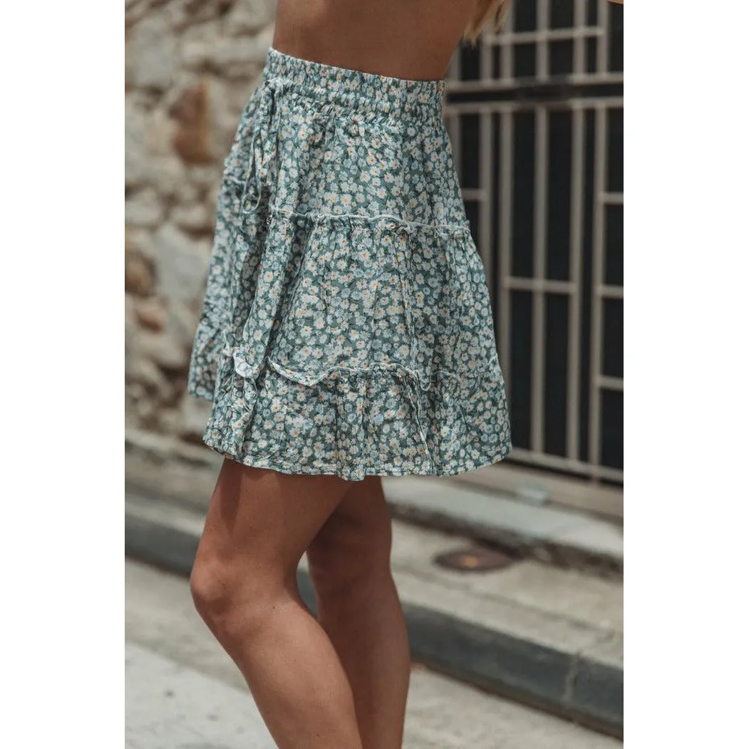 Floral Print Boho Mini Skirt