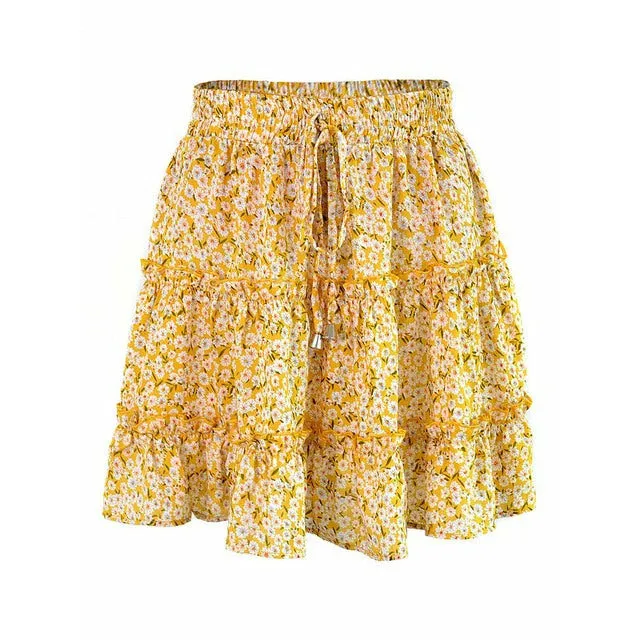 Floral Print Boho Mini Skirt