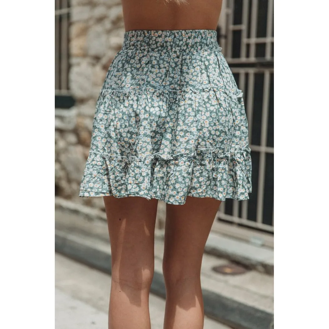 Floral Print Boho Mini Skirt