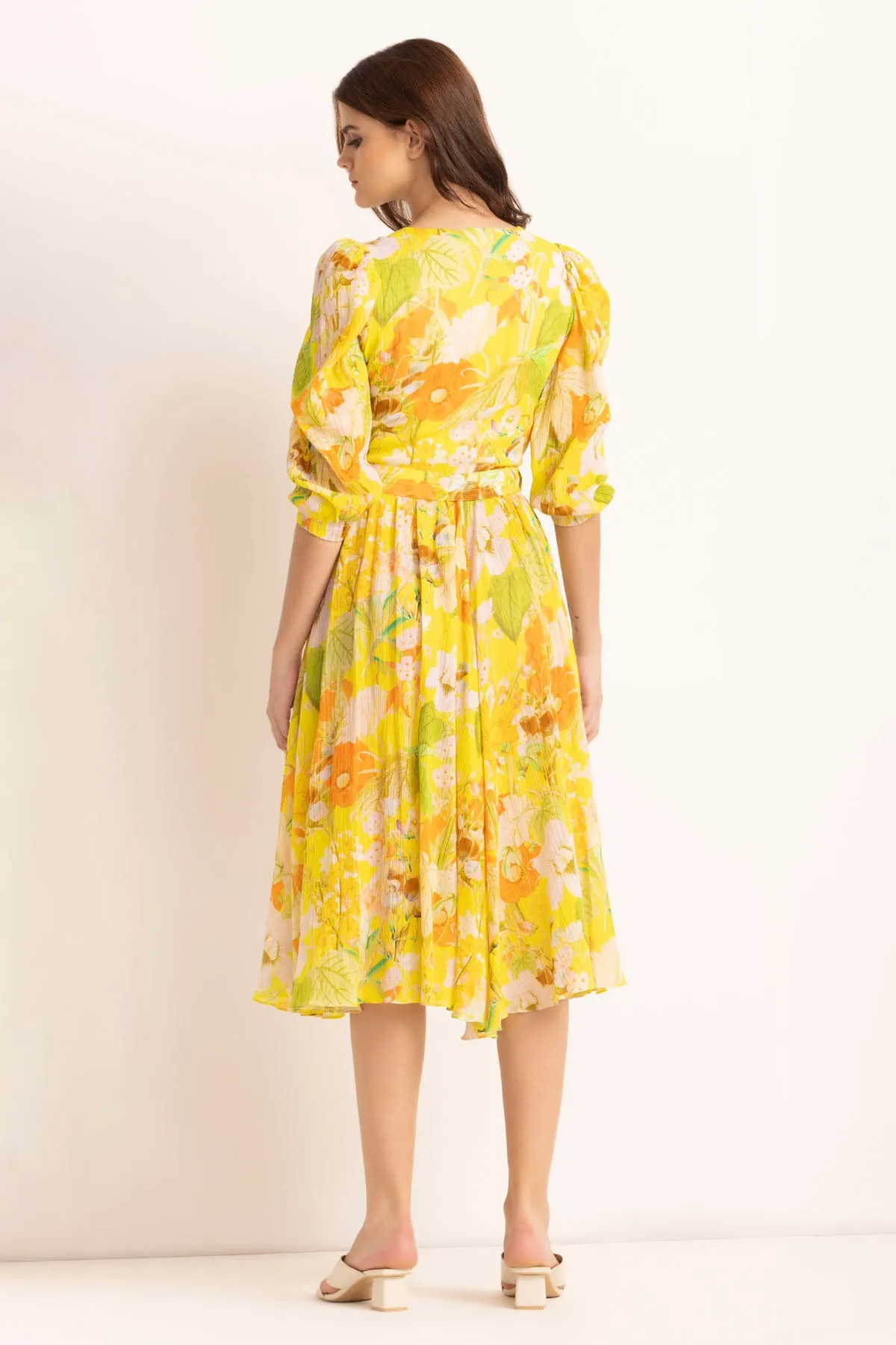 Floral Printed Midi Wrap Dress