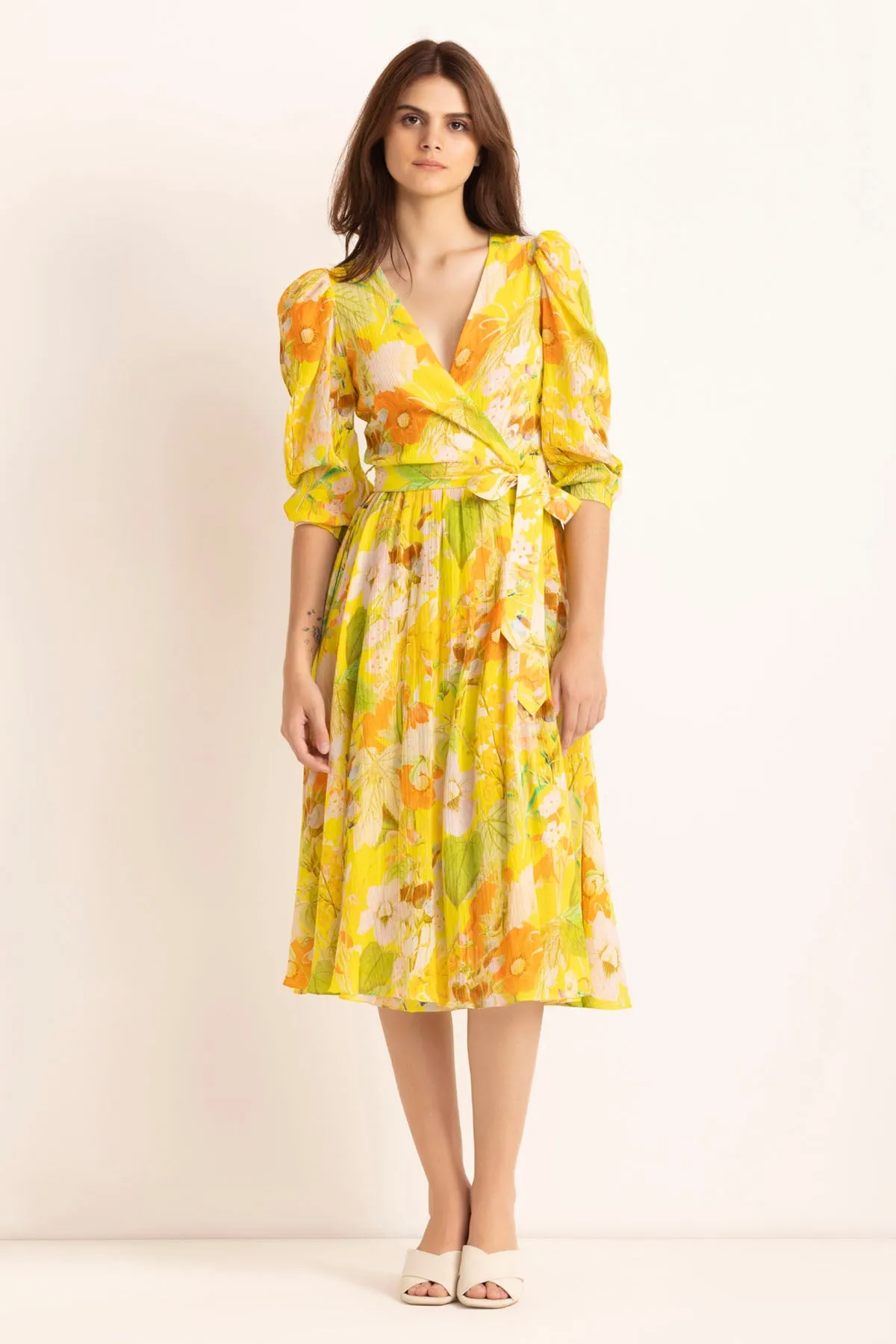 Floral Printed Midi Wrap Dress