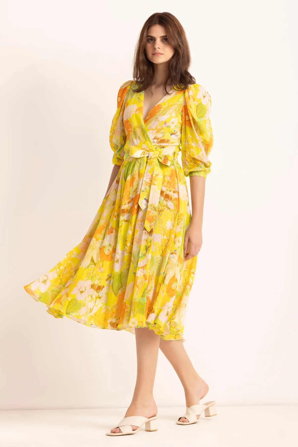 Floral Printed Midi Wrap Dress