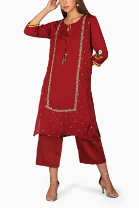 Flower Sequin Garnet Tunic Set