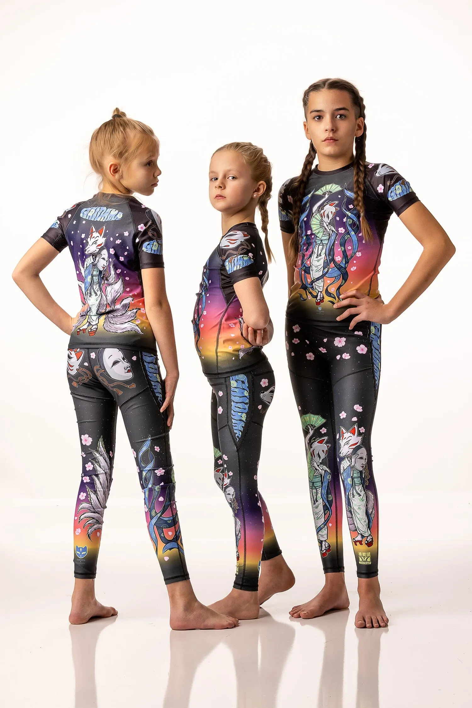 Girls' Kitsune Warrior Jiu Jitsu Art Wear Youth Rashguard - Short Sleeve