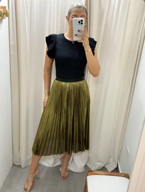 GOLD METALLIC PLEATED SKIRT