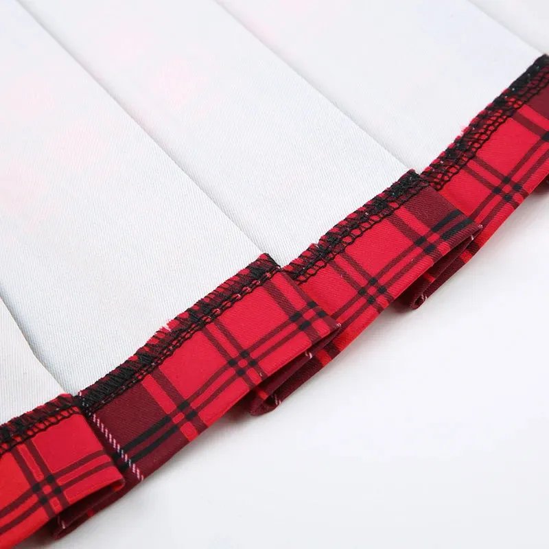 Gothic Spliced Eyelet Pleated Plaid Skirt