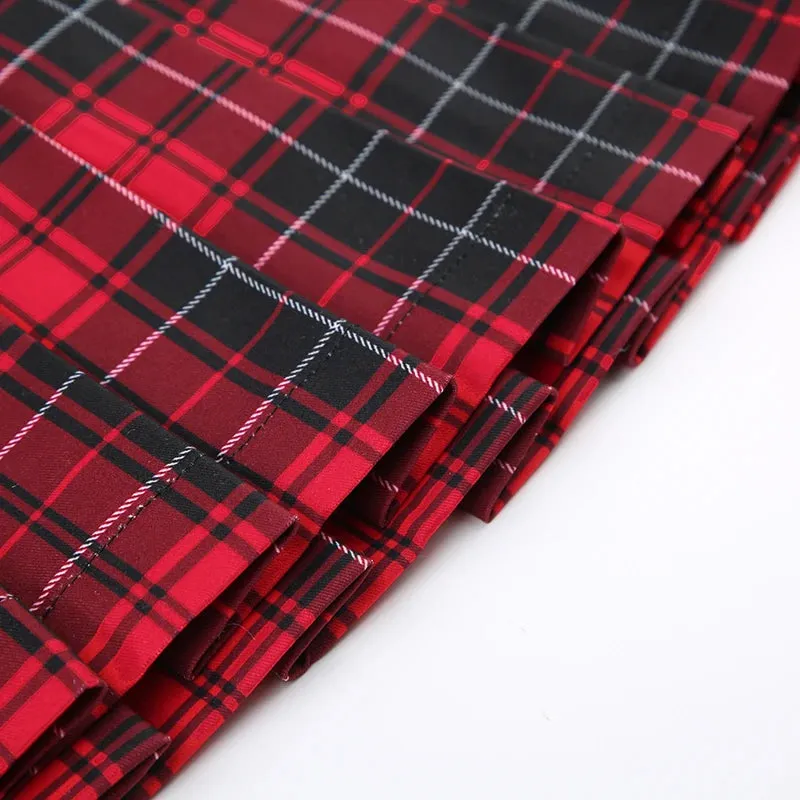 Gothic Spliced Eyelet Pleated Plaid Skirt