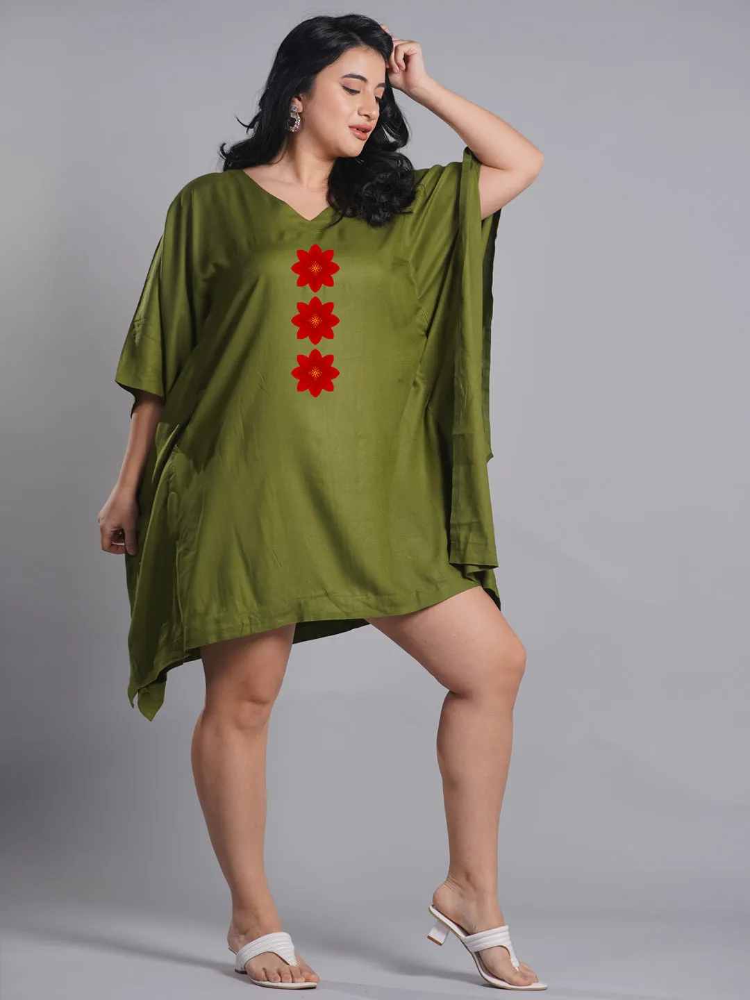 Green Rayon Kaftan - Petunia