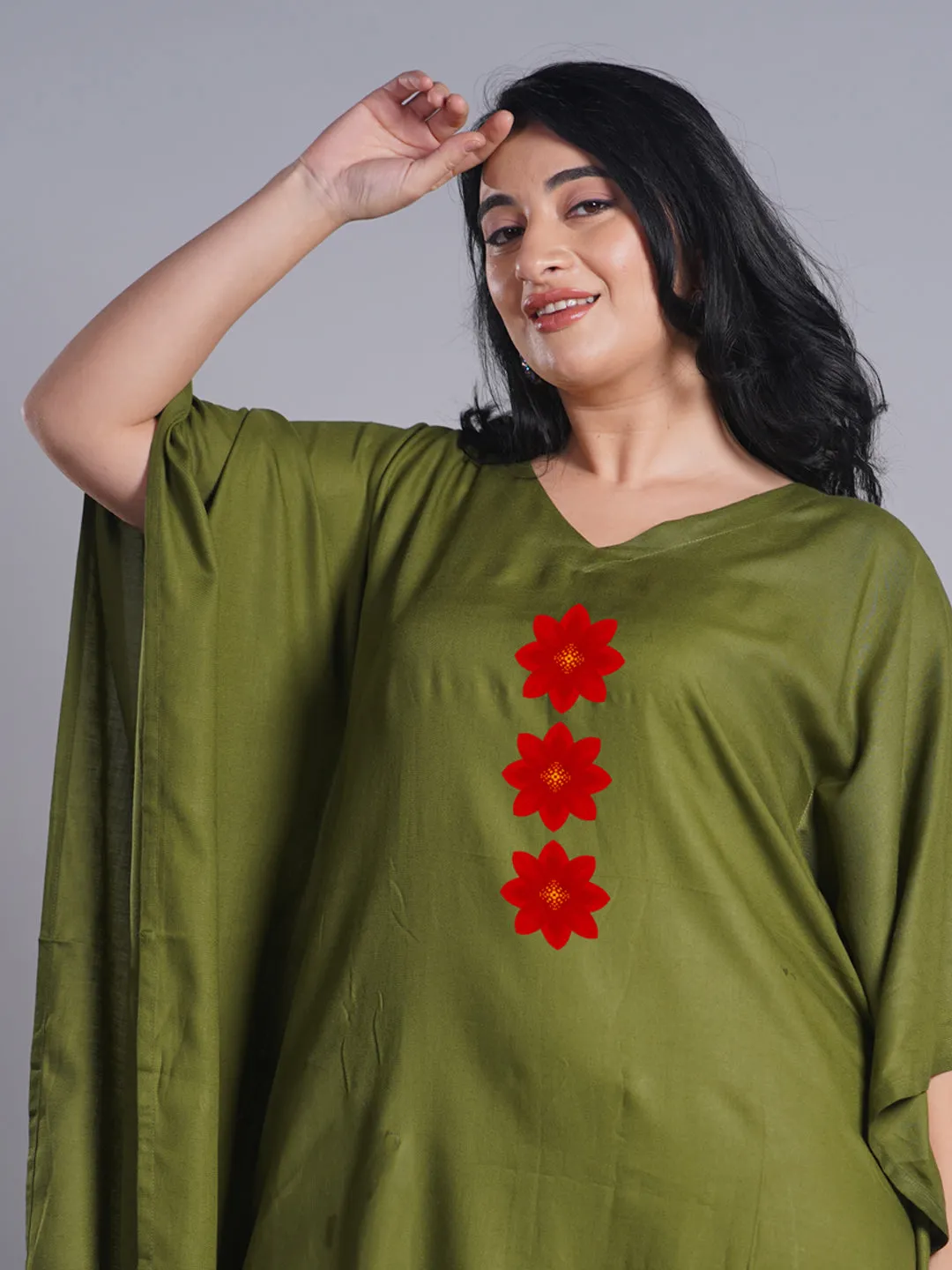 Green Rayon Kaftan - Petunia
