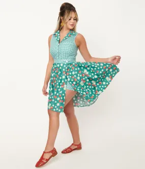 Green Strawberry Floral Print Collins Wrap Swing Skirt