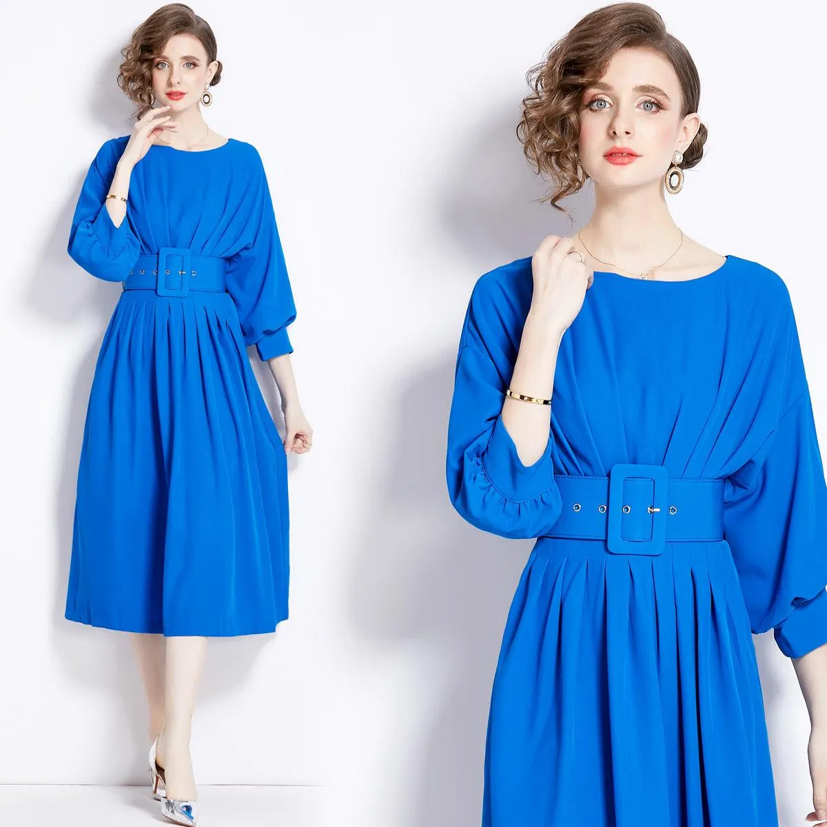 High-Waisted Slimming Pleated Skirt with Belt for Women