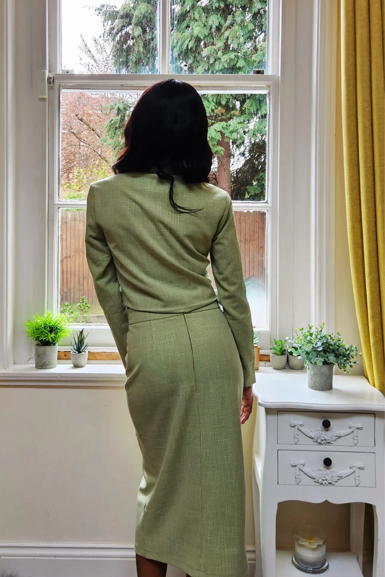 Houndstooth Cropped Jacket (Avenue Jade Collection)