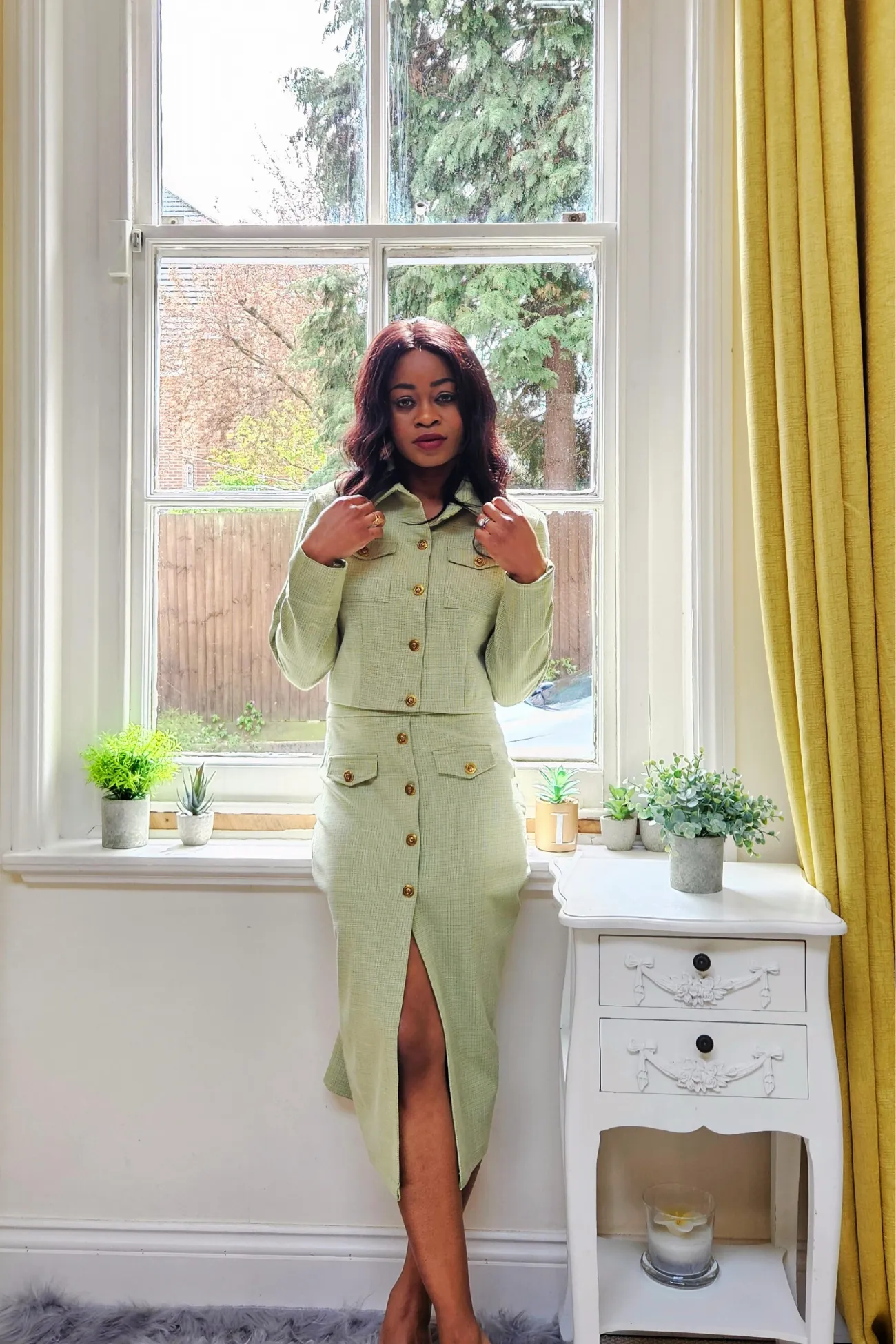 Houndstooth Cropped Jacket (Avenue Jade Collection)