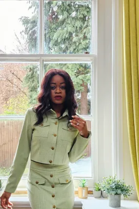 Houndstooth Cropped Jacket (Avenue Jade Collection)
