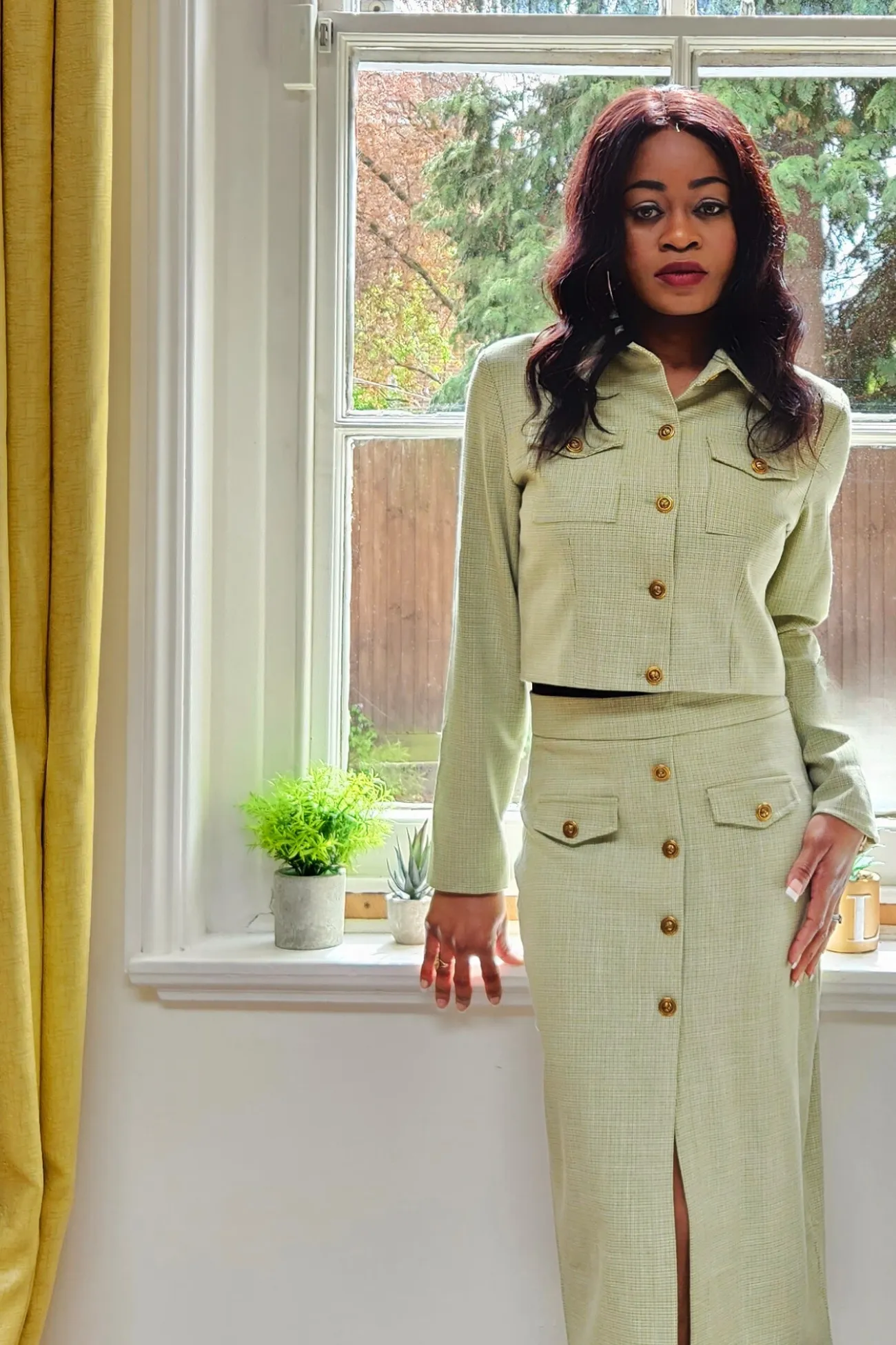 Houndstooth Cropped Jacket (Avenue Jade Collection)