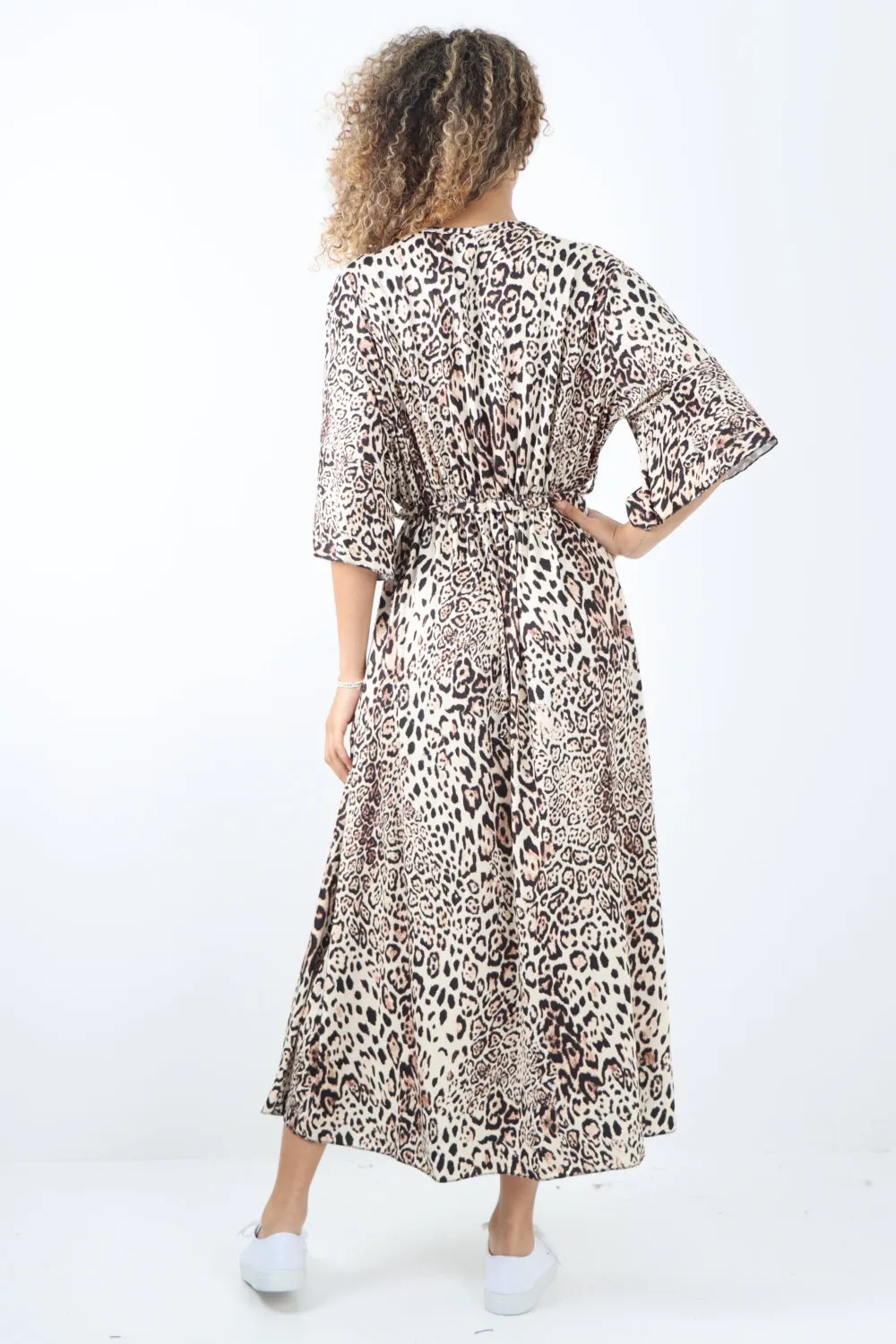 Italian Printed Wrap Over Belted Maxi Dress